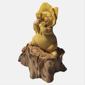 Vtg 92 Pigsville Figurine #1308 Baby Girl Pig Bonnet Ice Cream Cone Log Flowers